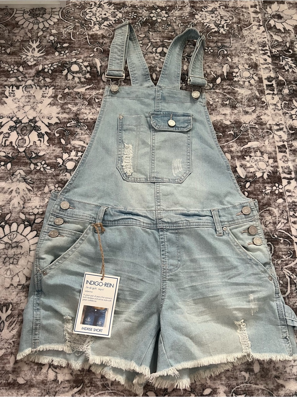 Indigo Rein womens Light Blue Denim Short Overalls